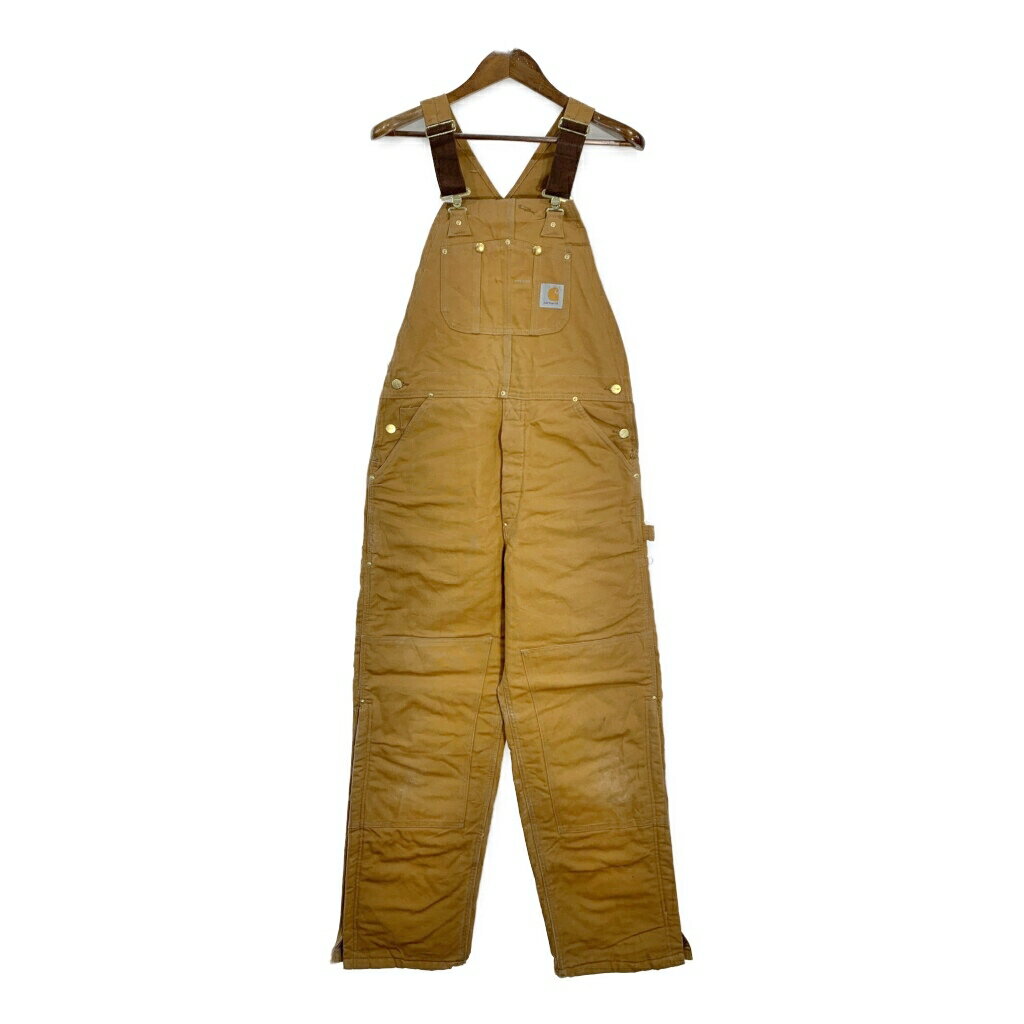 USA製 Carhartt カーハート ダック ダブルニー ビブオーバーオール ブラウン (メンズ W34 L32) 中古 古着 T0331