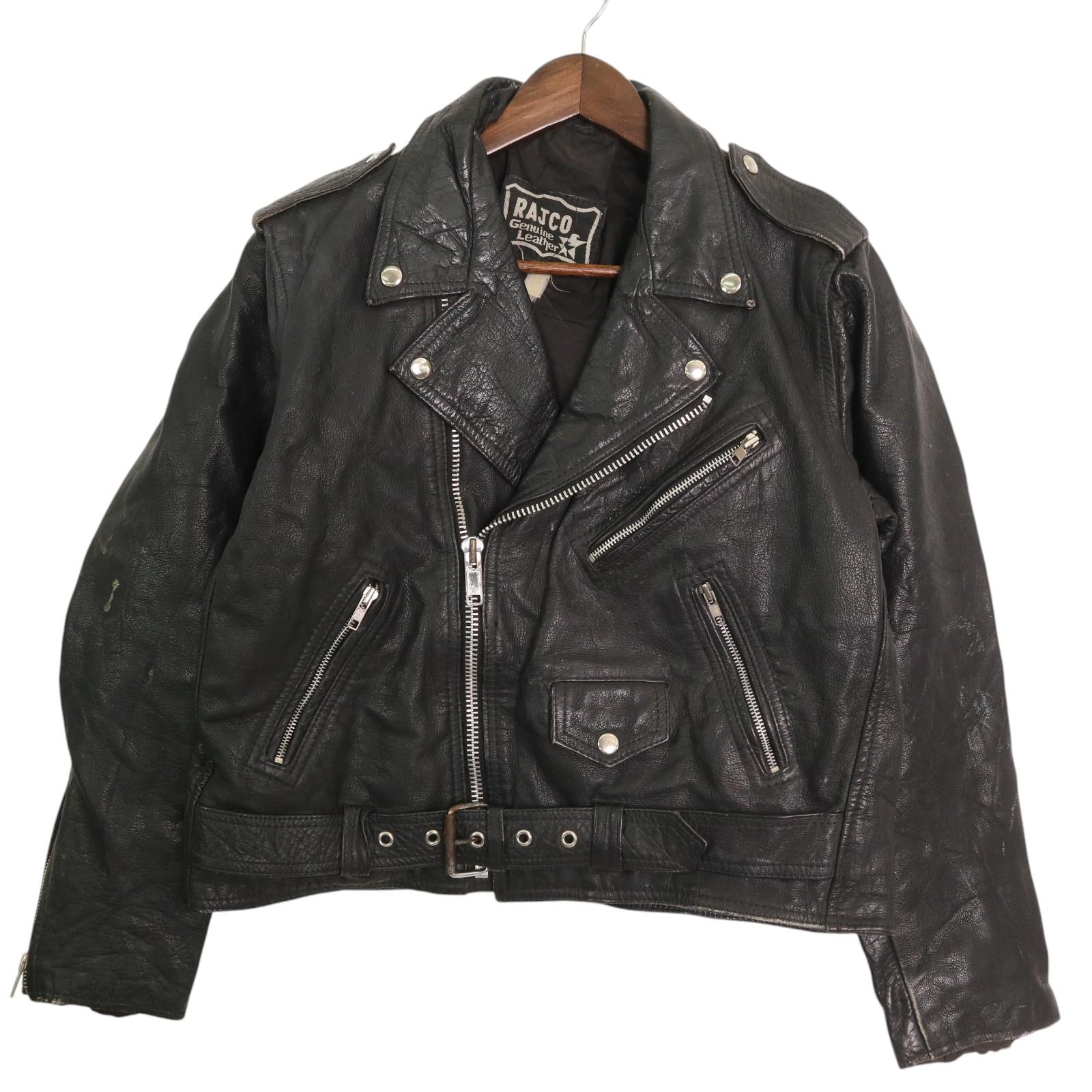 RAJCO ダブルライダース レザージャケット バイクウェア モーターサイクル ブラック (メンズ M相当) 中古 古着 A3677