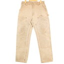 90年代 USA製 Carhartt カーハート ダック ダブルニー ペインターパンツ ベージュ (メンズ W34 L34) 中古 古着 A3726(4)