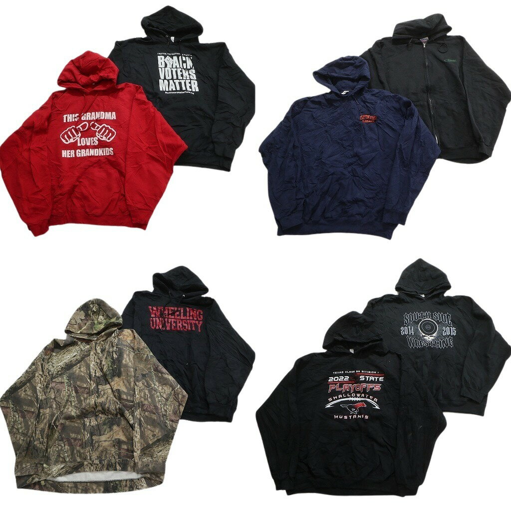 古着卸 まとめ売り カラー パーカー スウェット 8枚セット (メンズ 2XL /3XL ) リアルツリー 総柄 迷彩 カレッジ 中古 古着 MX9334