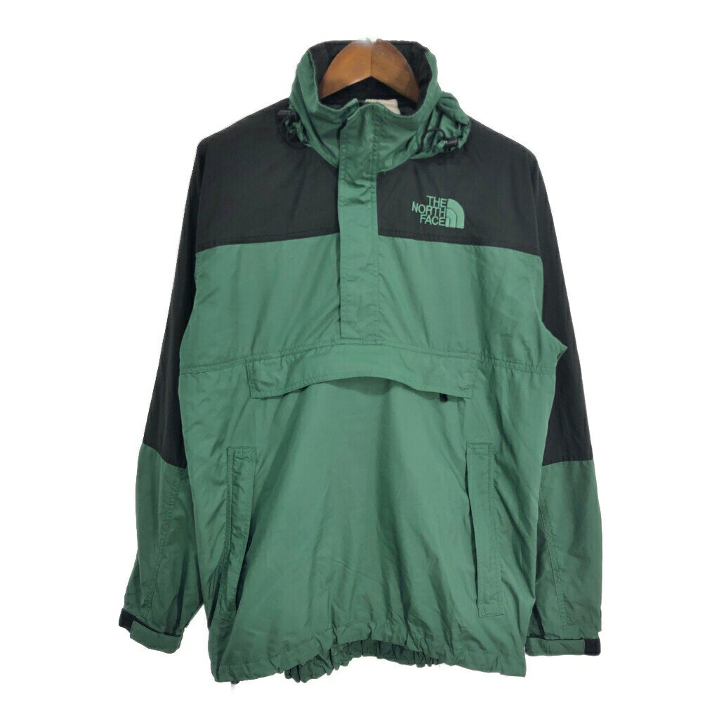 90年代 THE NORTH FACE ノースフェイス ハーフジップ プルオーバージャケット アウトドア グリーン (メンズ L) 中古 古着 T0585