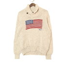 Polo by Ralph Lauren ポロ ラルフローレン ショールカラー コットンセーター 星条旗 アイボリー (メンズ M) 中古 古着 A3851(4)