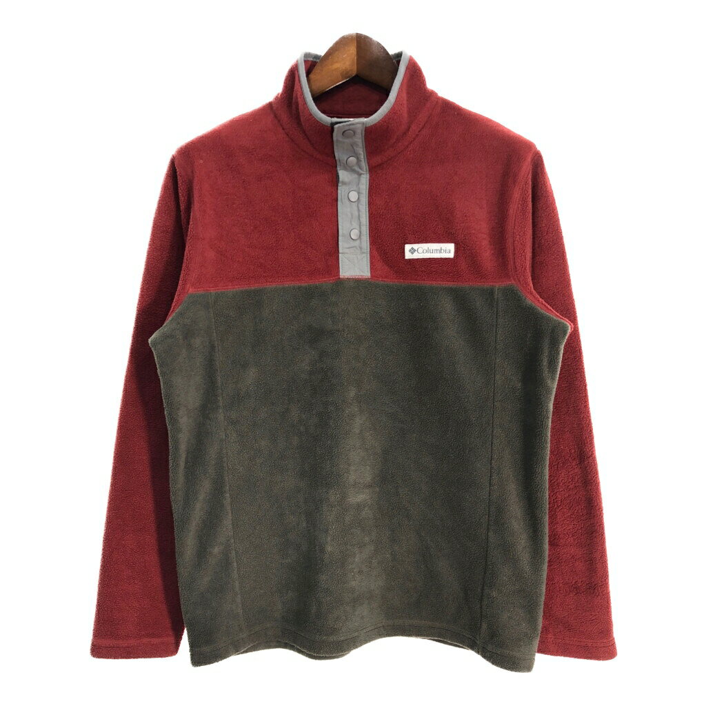 Columbia コロンビア ハーフスナップ フリースジャケット アウトドア バイカラー レッド (メンズ M) 中古 古着 T0988
