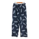 BUD LIGHT バドライト ロゴ 総柄 フリース パジャマパンツ ネイビー (メンズ XL) 中古 古着 T1015