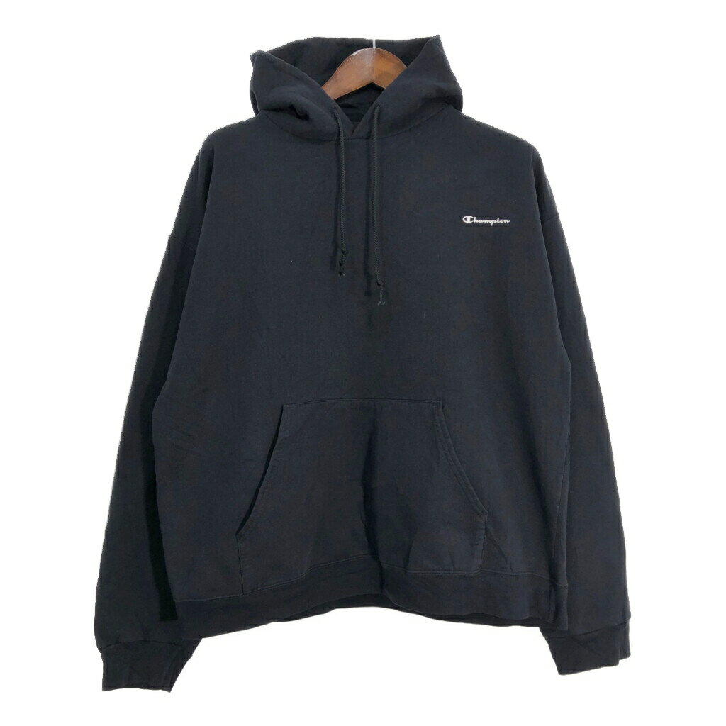 Champion チャンピオン スウェット パーカー ワンポイントロゴ ブラック (メンズ XL) 中古 古着 T1076