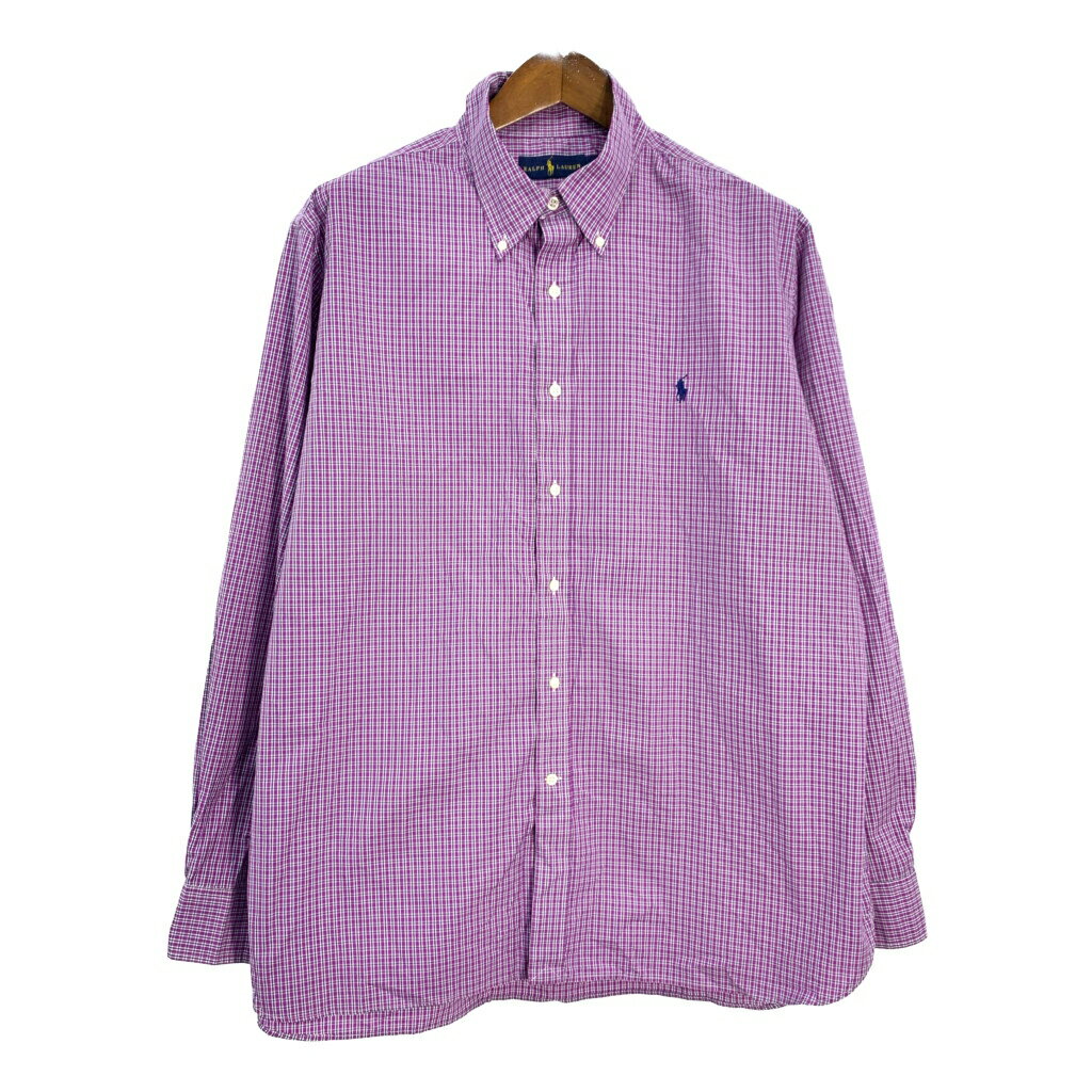 RALPH LAUREN ラルフローレン ボタンダウン 長袖シャツ 大きいサイズ チェック パープル (メンズ 18) 中古 古着 T1394
