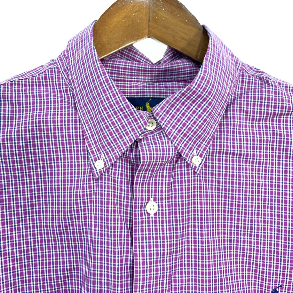 RALPH LAUREN ラルフローレン ボタンダウン 長袖シャツ 大きいサイズ チェック パープル (メンズ 18) 中古 古着 T1394