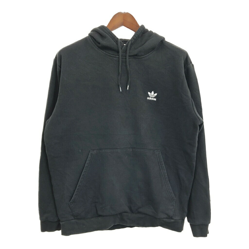 adidas アディダス スウェットパーカー スポーツ ワンポイントロゴ ブラック (メンズ L) 中古 古着 T1496