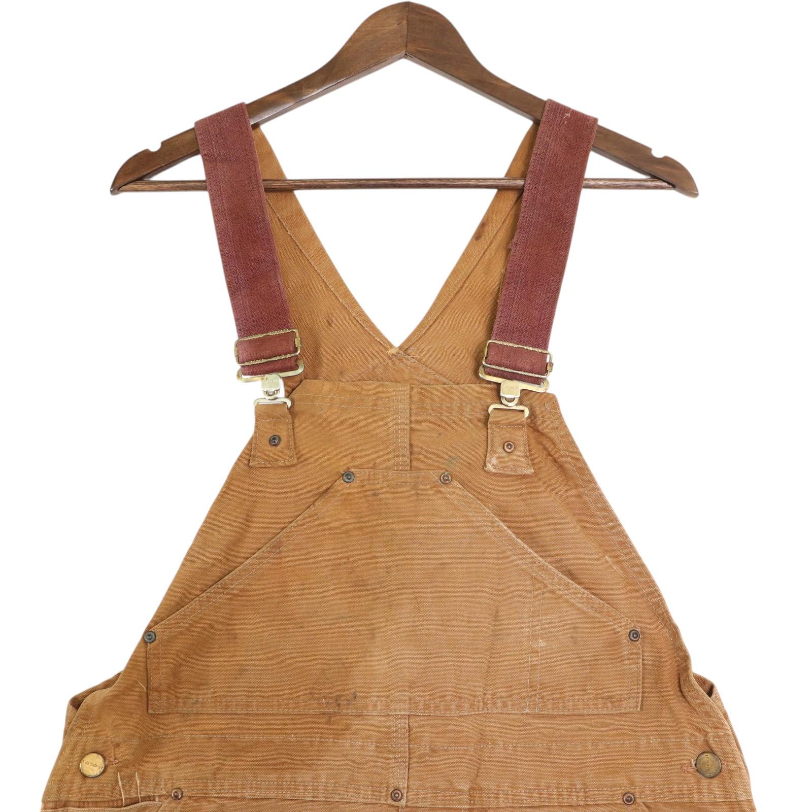 70年代 USA製 Carhartt カーハート ダック ダブルニー ビブオーバーオール ヴィンテージ ブラウン(メンズ W38 L31相当) 中古 古着 A3891