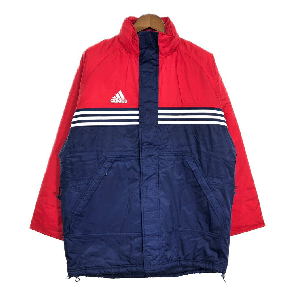 90年代 adidas アディダス 中綿 ナイロンジャケット スポーツ ネイビー (メンズ L) 中古 古着 T1681