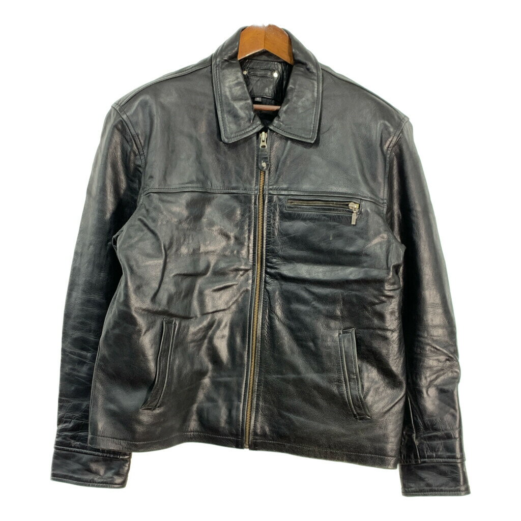 kiabi Casuai シングルライダース レザージャケット バイクウェア モーターサイクル ブラック (メンズ 56) 中古 古着 T1968