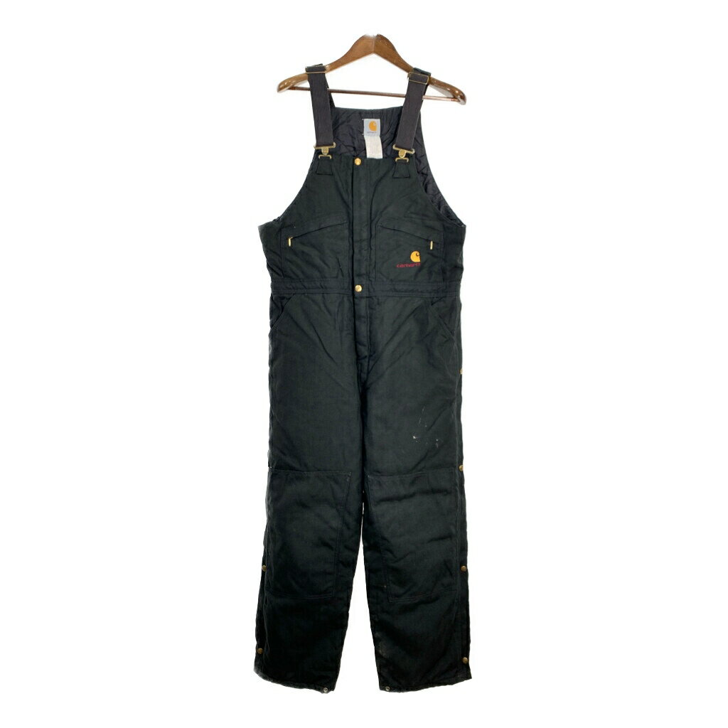 90年代 USA製 Carhartt カーハート ダック ダブルニー ビブオーバーオール 大きいサイズ ブラック (メンズ W40 L30) 中古 古着 T1973