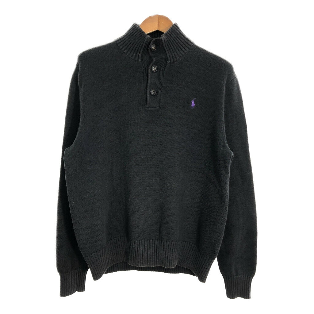 Polo by Ralph Lauren ポロ ラルフローレン ハイネック コットンニット セーター ブラック (メンズ L) 中古 古着 T2102