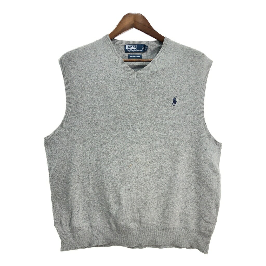 Polo by Ralph Lauren ポロ ラルフローレン Vネック コットン ベスト グレー (メンズ XL) 中古 古着 T2165(4)