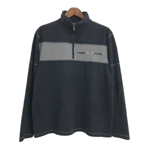 HARLEY DAVIDSON ハーレーダビッドソン ハーフジップ フリースジャケット ブラック (メンズ L) 中古 古着 T2172 HARLEY DAVIDSON ハーレーダビッドソン ハーフジップ フリースジャケット ブラック (メンズ L) 中古 古着 T2172