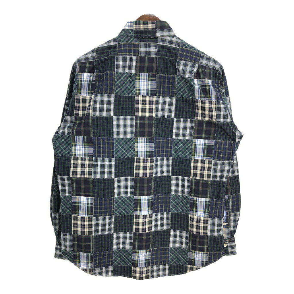 90年代 Polo by Ralph Lauren ポロ ラルフローレン REGENT パッチワーク 長袖シャツ チェック グリーン (メンズ L) 中古 古着 T3107