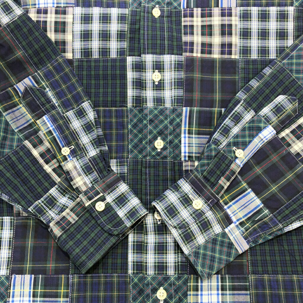 90年代 Polo by Ralph Lauren ポロ ラルフローレン REGENT パッチワーク 長袖シャツ チェック グリーン (メンズ L) 中古 古着 T3107