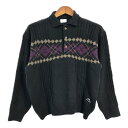 Kappa カッパ ウールニット ポロシャツ アーガイルチェック ブラック (メンズ M) 中古 古着 T3288
