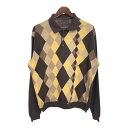 PERRY ELLIS ペリー エリス ニットポロシャツ アーガイルチェック ブラウン(メンズ XL )中古 古着 T3462
