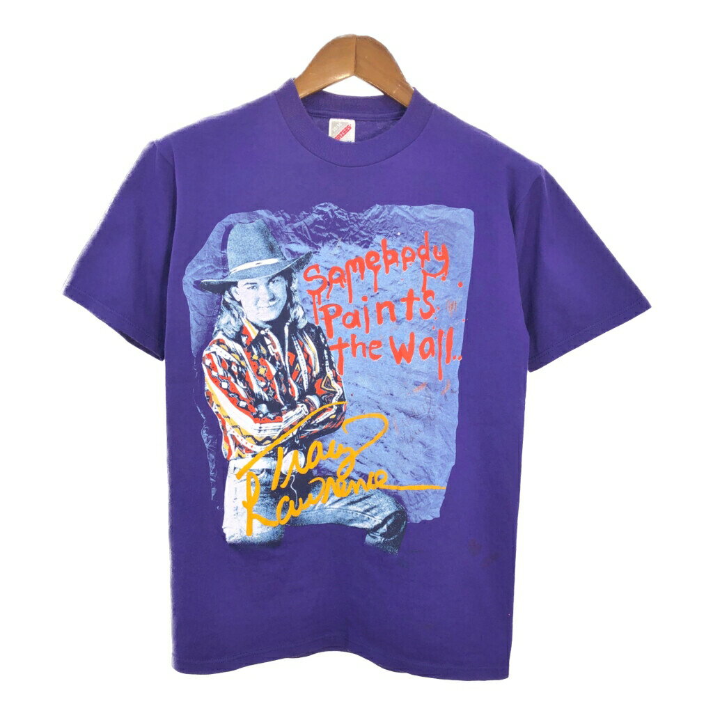 90年代 USA製 JERZEES ジャージーズ Tracy Lawrence トレイシー・ローレンス 半袖Tシャツ パープル (メンズ M) 中古 古着 T3521