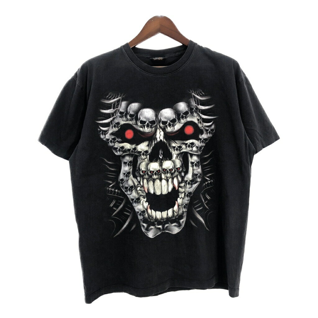 00年代 Rock Chang スカル 半袖Tシャツ ブラック (メンズ XL) 中古 古着 T3754