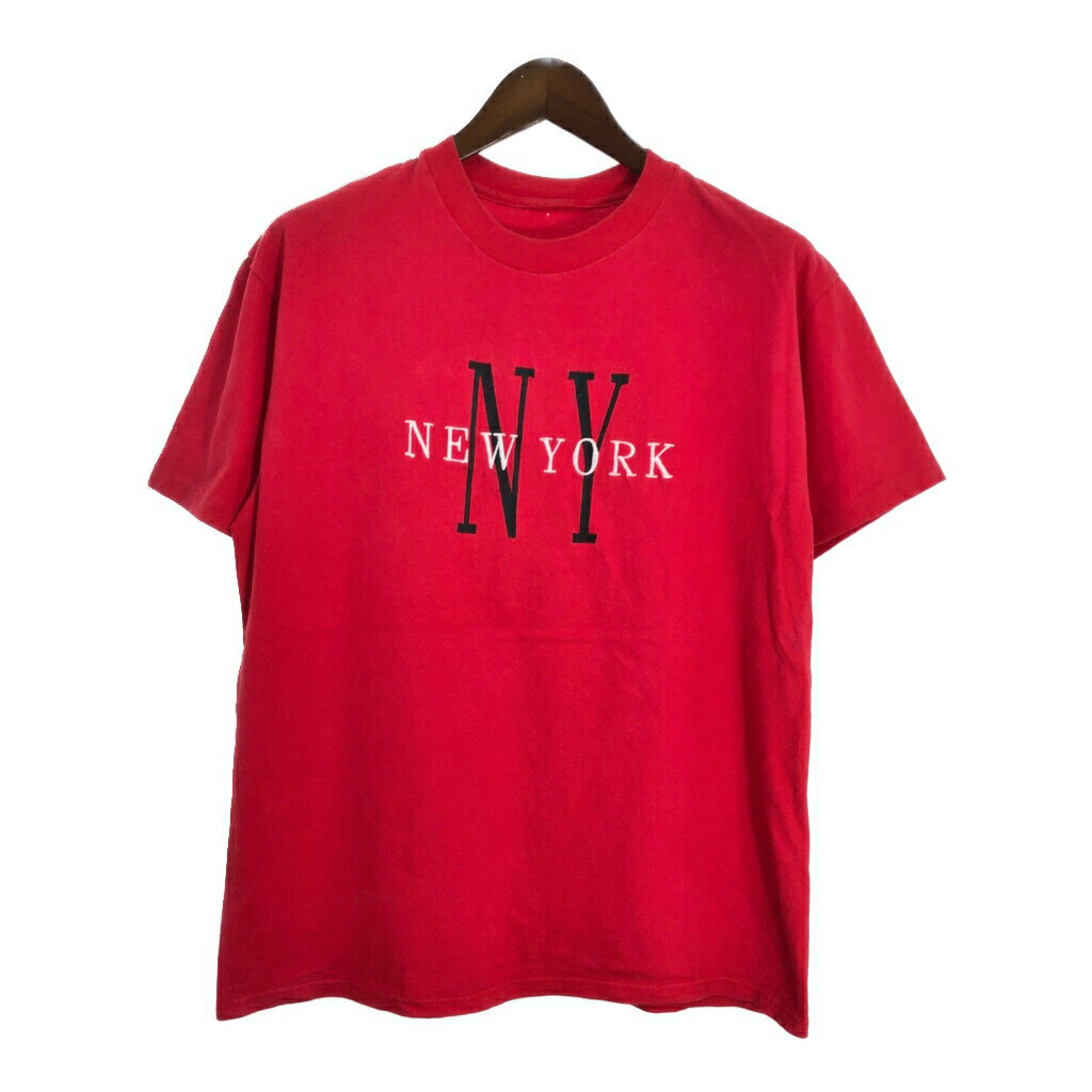90年代 NEW YORK ニューヨーク 半袖Tシャツ レッド (メンズ L相当) 中古 古着 T4393