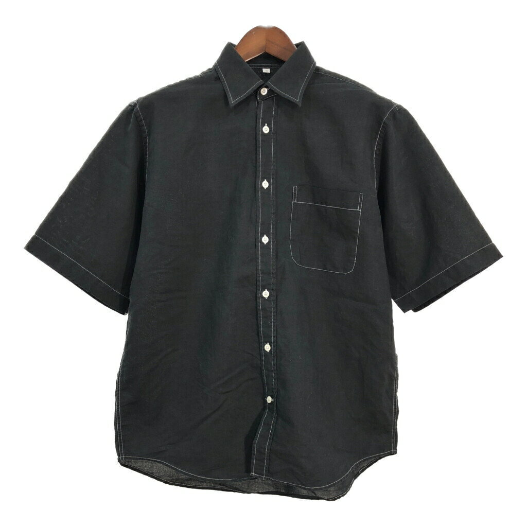VUNIC 後染め 半袖リネンシャツ ブラック（メンズ M ）