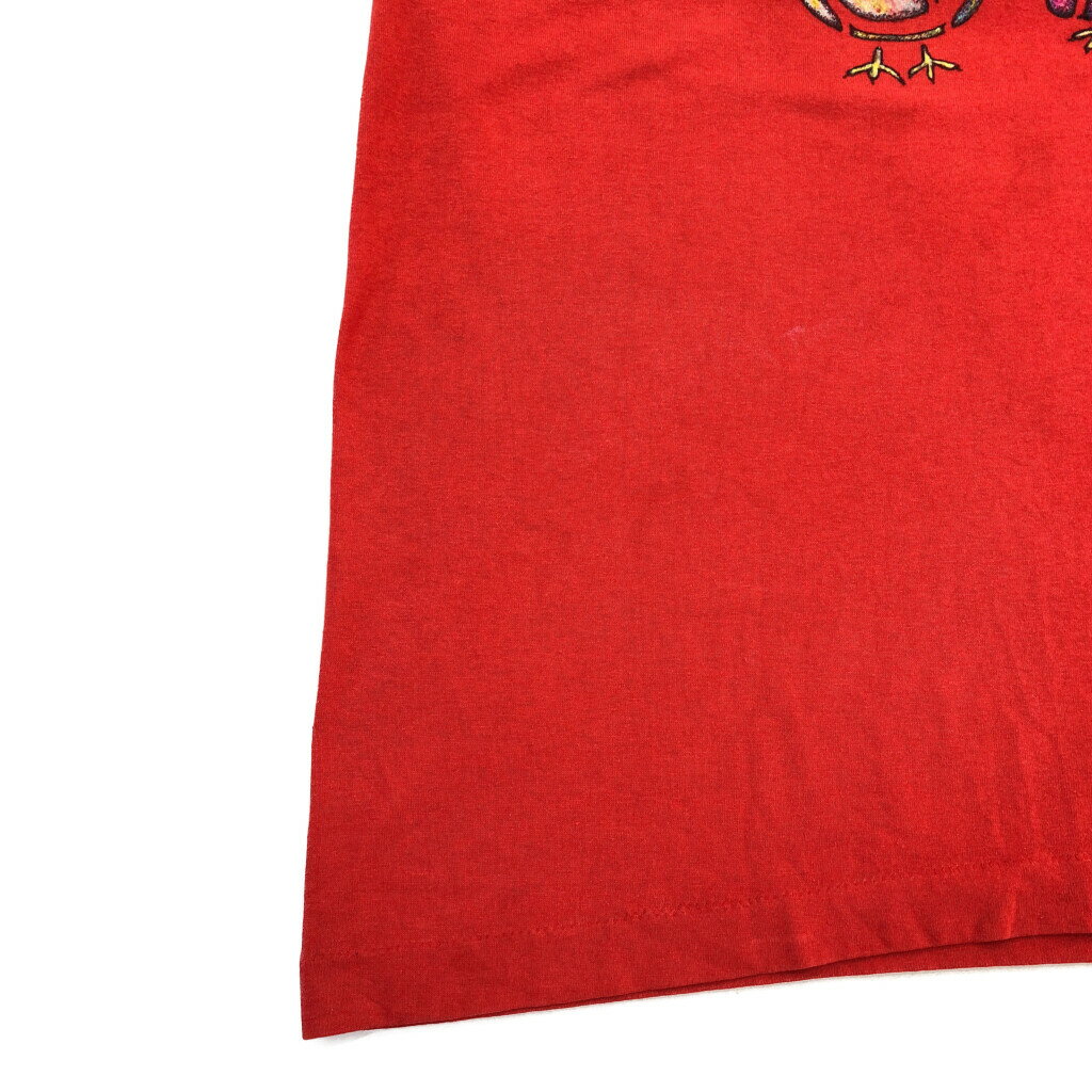 90年代 USA製 フクロウ イラスト 半袖Tシャツ レッド (メンズ L) 中古 古着 T4862