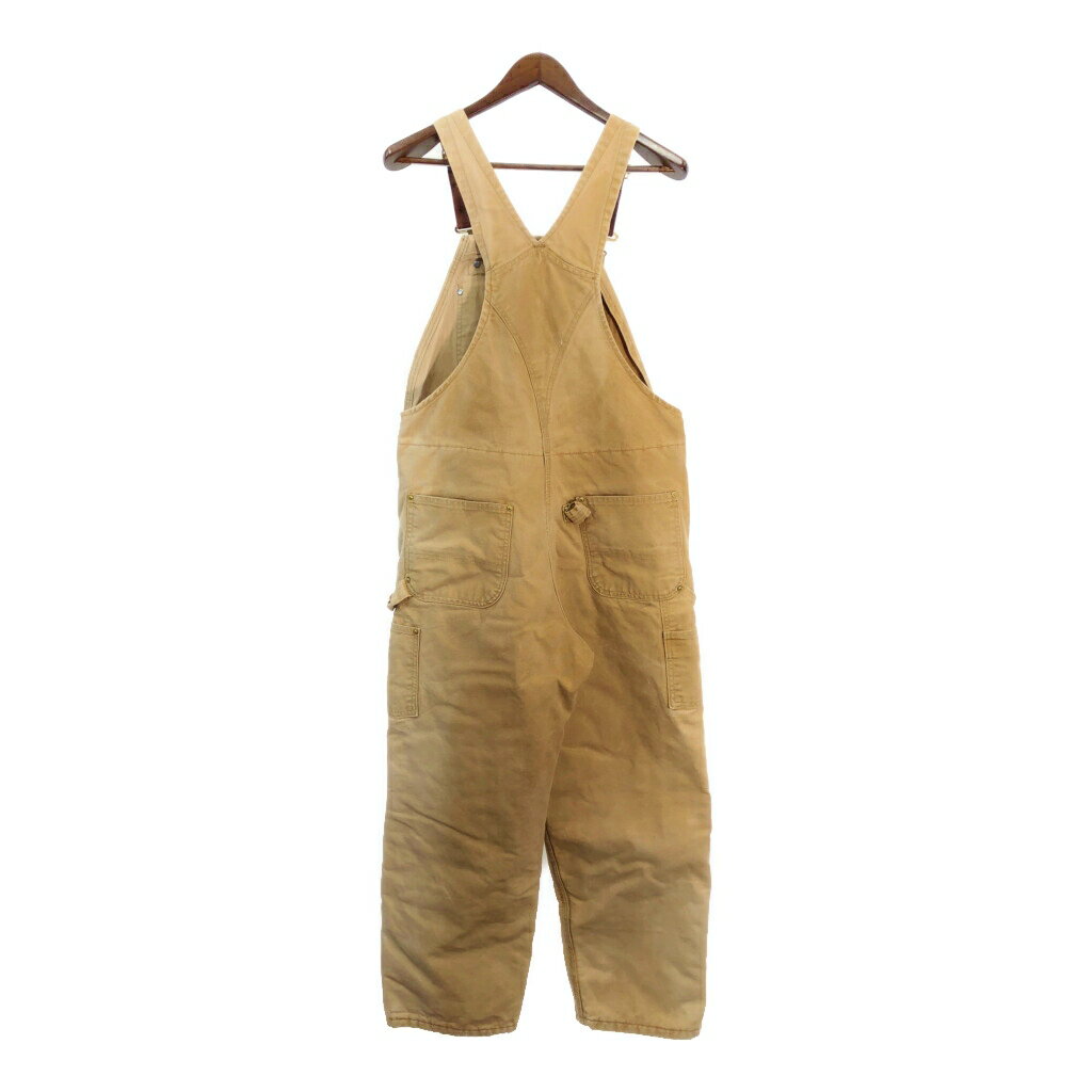 90年代 USA製 Carhartt カーハート ダック ダブルニー ビブオーバーオール ライトブラウン (メンズ W38 L32) 中古 古着 T4883