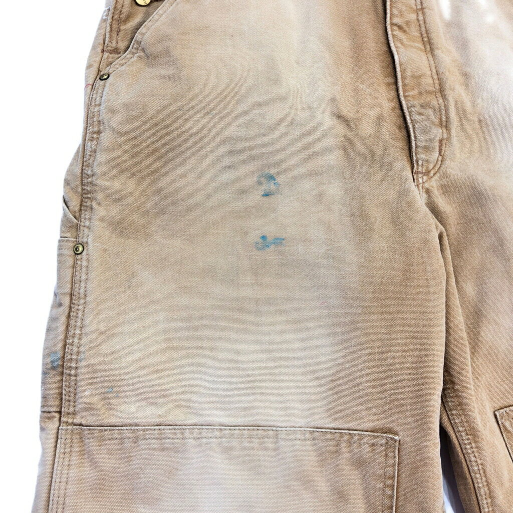 90年代 USA製 Carhartt カーハート ダック ダブルニー ビブオーバーオール ライトブラウン (メンズ W38 L32) 中古 古着 T4883