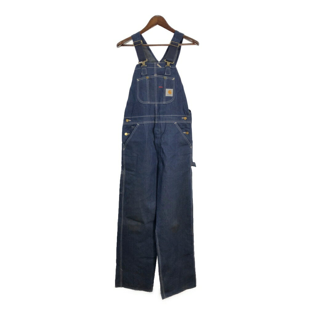 90年代 USA製 Carhartt カーハート デニム ビブオーバーオール ブルー (メンズ W34 L32) 中古 古着 T4884