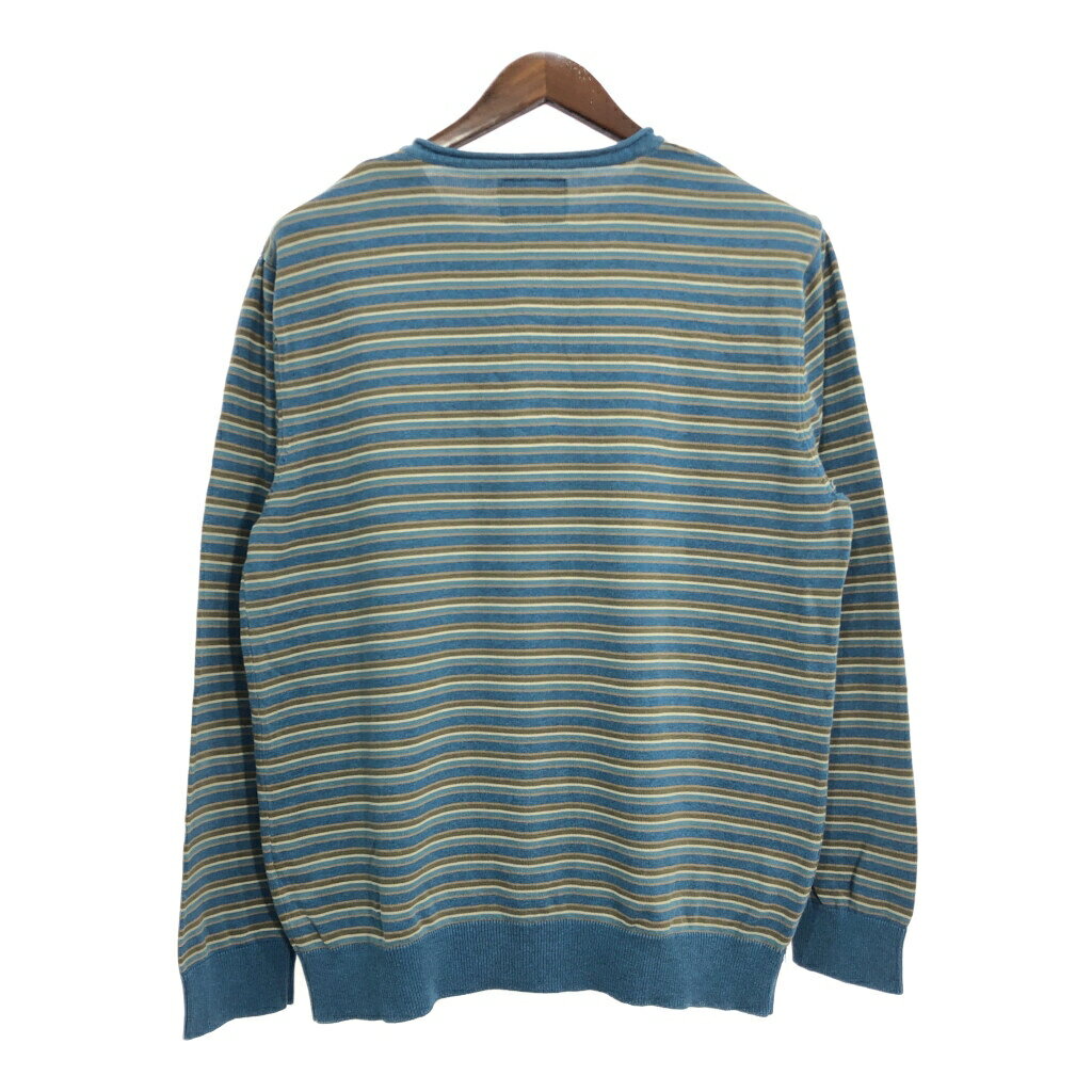 VOLCOM ボルコム ヘンリーネック コットンニット セーター ボーダー ブルー (メンズ XL) 中古 古着 T4933