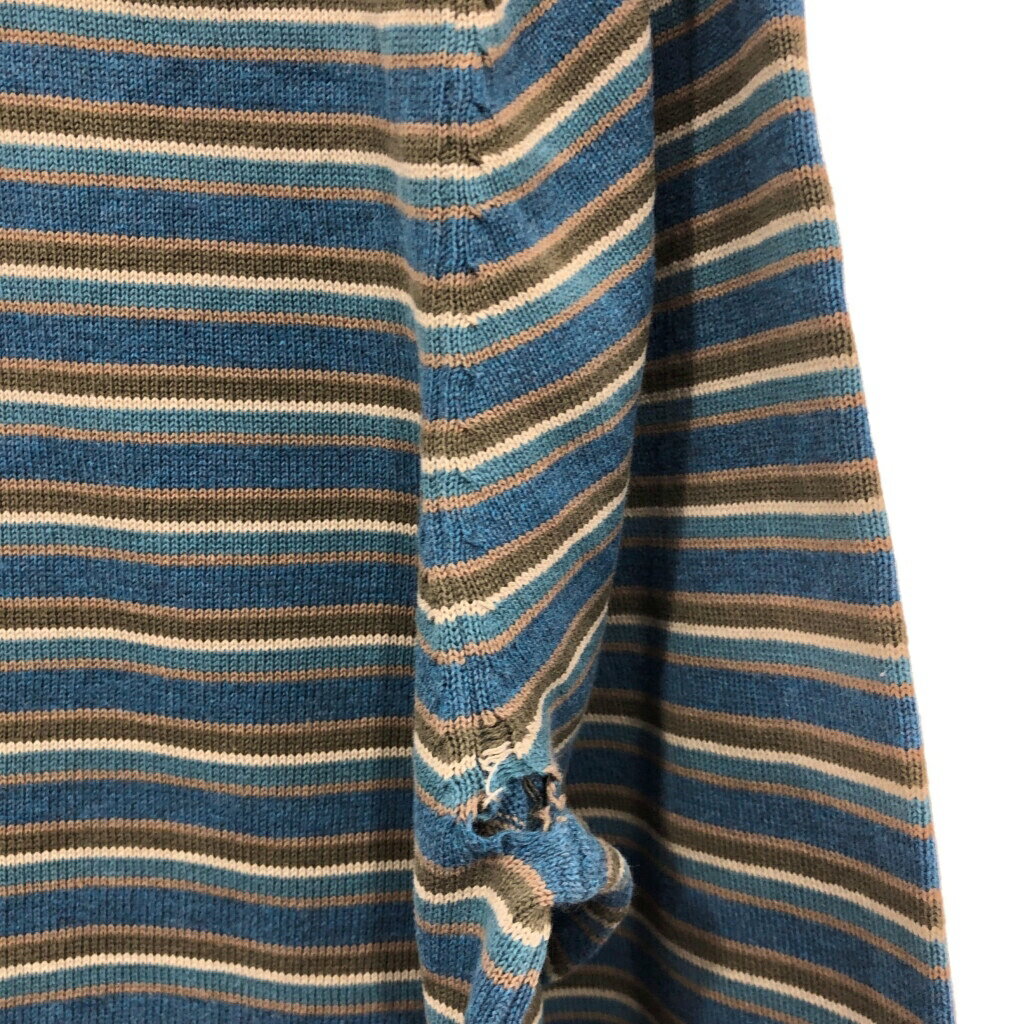VOLCOM ボルコム ヘンリーネック コットンニット セーター ボーダー ブルー (メンズ XL) 中古 古着 T4933