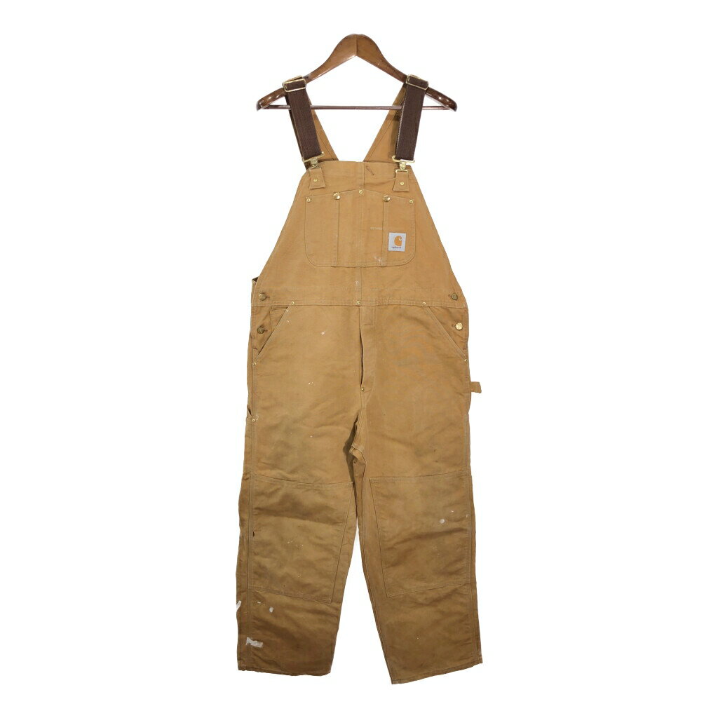 90年代 USA製 Carhartt カーハート ダック ダブルニー ビブオーバーオール 大きいサイズ ワーク(メンズ W40 L30)中古 古着 T5030