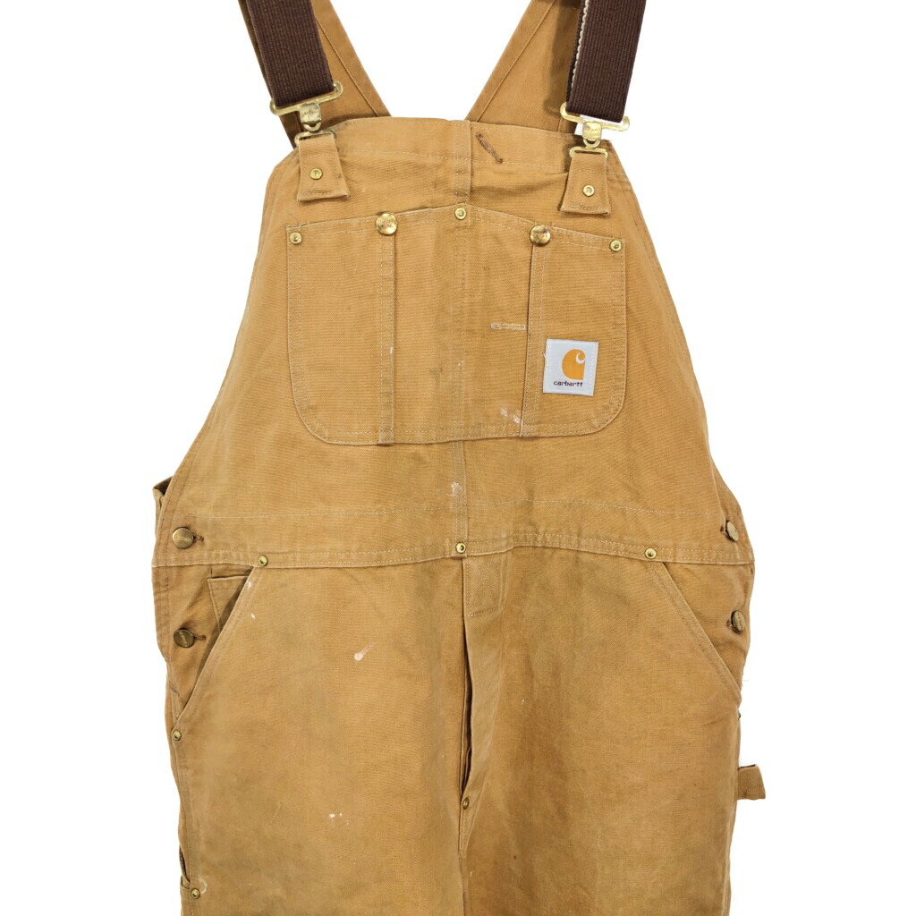 90年代 USA製 Carhartt カーハート ダック ダブルニー ビブオーバーオール 大きいサイズ ワーク（メンズ W40 L30）中古 古着 T5030