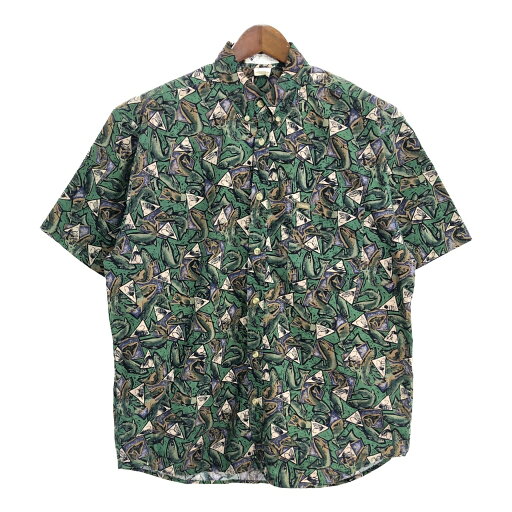 90年代 Columbia コロンビア 半袖シャツ 総柄 グリーン(メンズ L相当)中古 古着 T5476 90年代 Columbia コロンビア 半袖シャツ 総柄 グリーン(メンズ L相当)中古 古着 T5476