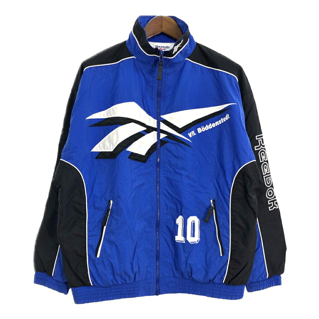 90年代 Reebok リーボック ナイロンジャケット 企業ロゴ ロゴ ブルー(メンズ XL )中古 古着 T5589