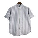 90年代 RALPH LAUREN ラルフローレン ボタンダウン 半袖シャツ ストライプ パープル(メンズ L)中古 古着 T5808