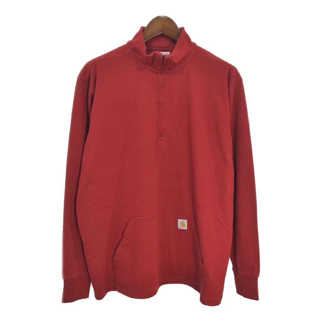 Carhartt カーハート ハーフジップ 長袖Tシャツ レッド(メンズ XL)中古 古着 T6002
