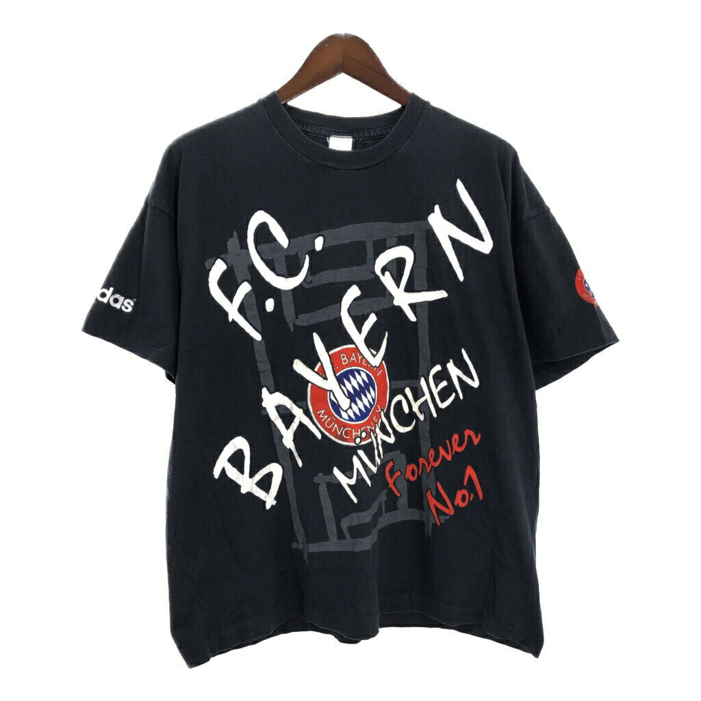 90年代 adidas アディダス 半袖Tシャツ ブラック（メンズ XL ）中古 古着 T6265