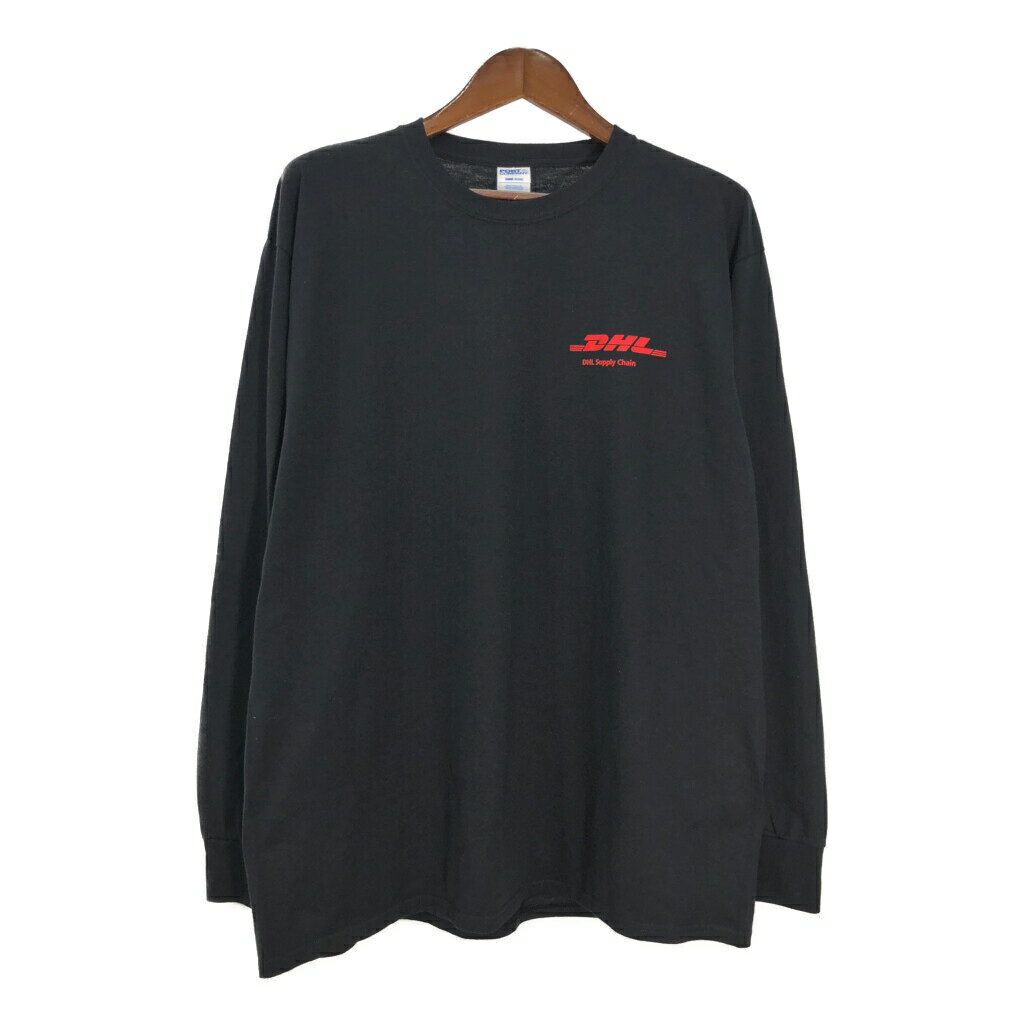 PORT＆COMPANY DHL 長袖Tシャツ 企業ロゴ ブラック(メンズ XL)中古 古着 T6602