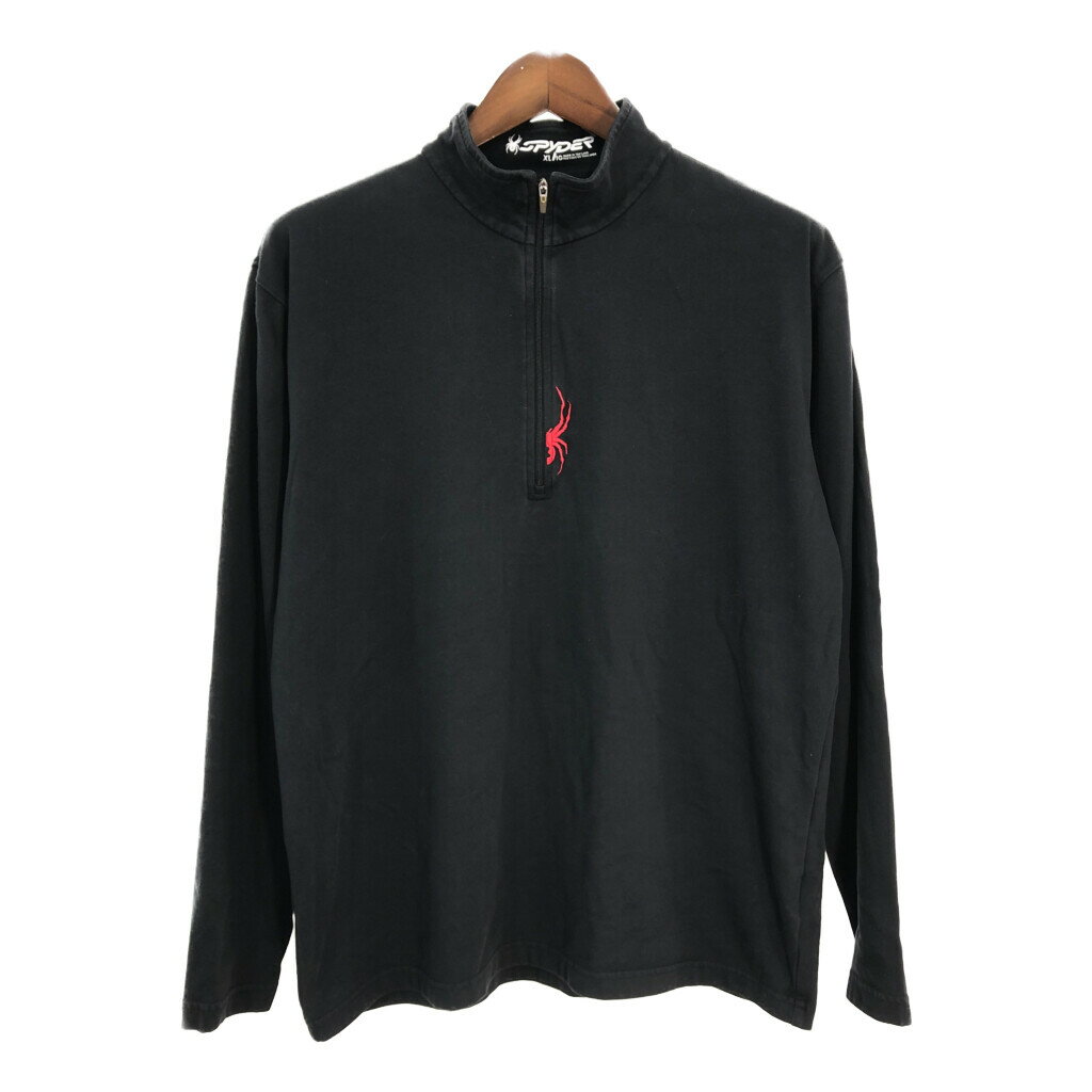 SPYDER スパイダー ハーフジップ 長袖Tシャツ アウトドア ブラック(メンズ XL)中古 古着 T6615