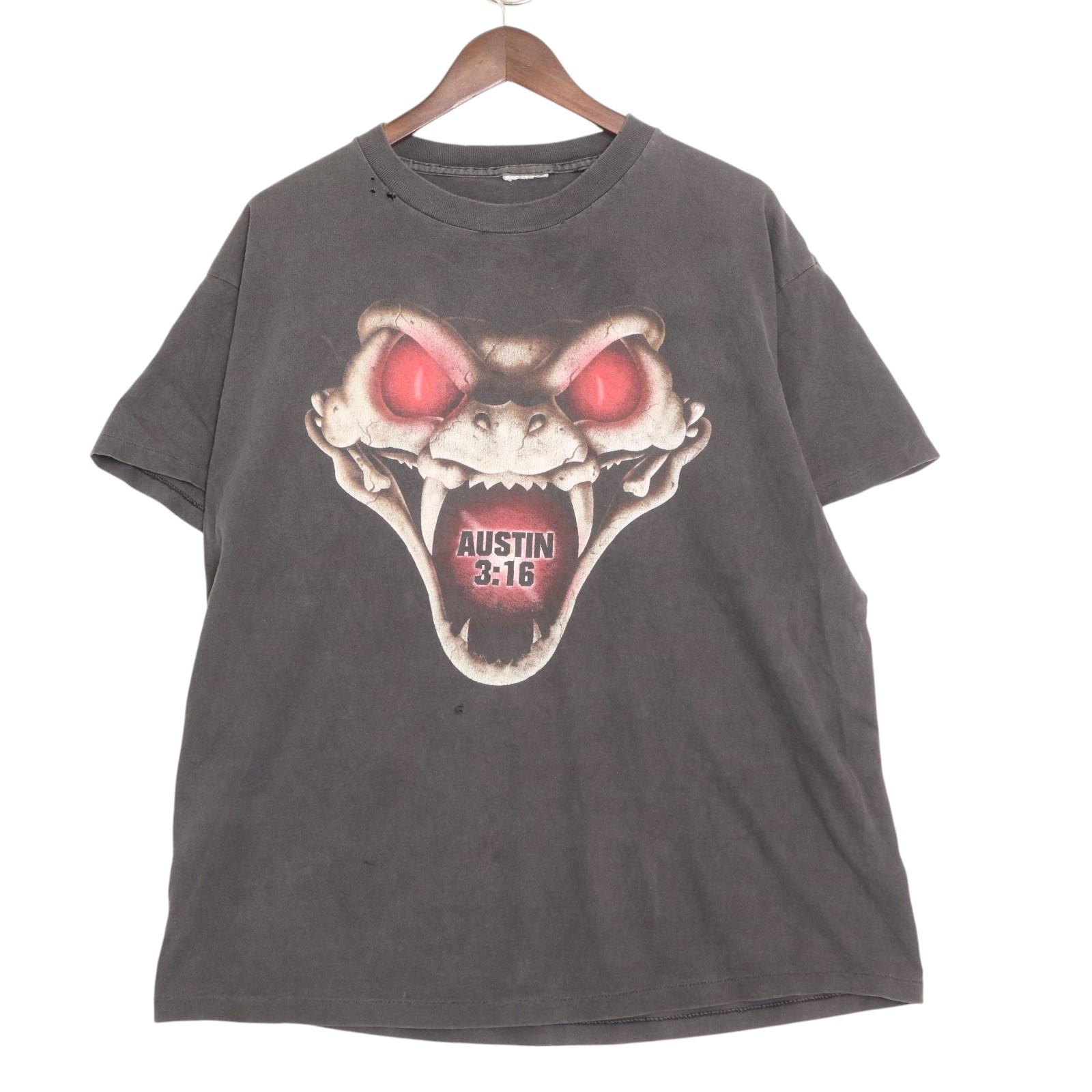 90年代 WWF プロレス Stone Cold Steve Austin 半袖Tシャツ ブラック(メンズ L相当)中古 古着 A4949