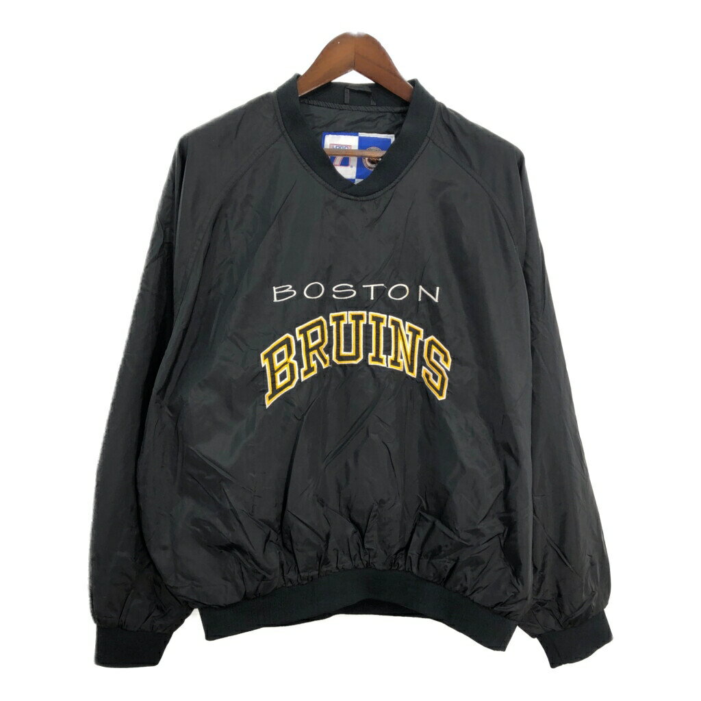 LOGO7 ロゴセブン NHL ボストン・ブルーインズ ナイロン プルオーバージャケット プロチーム ホッケー ブラック(メンズ XL)中古 古着 T7016