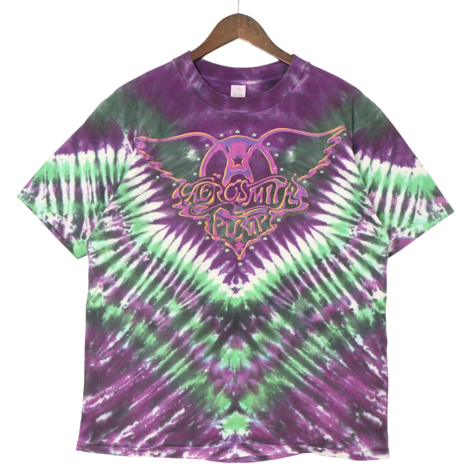 90年代 USA製 AERO SMITH エアロ・スミス 半袖Tシャツ バンド タイダイ パープル(メンズ L)中古 古着 A5050(4)