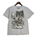 アニマルプリント オオカミ 半袖Tシャツ グレー(メンズ L)中古 古着 T7347(4)