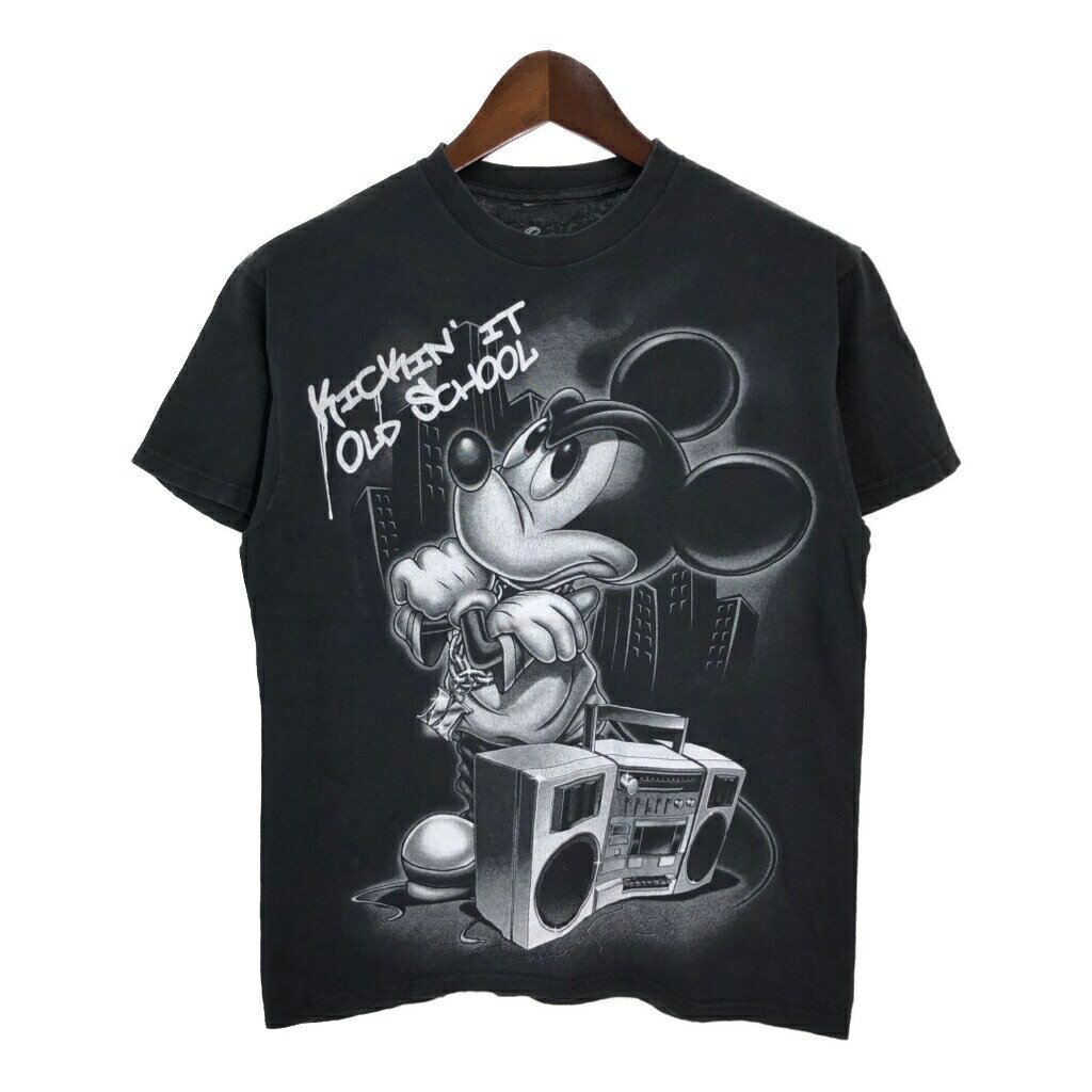 Character - Disney ディズニー ミッキーマウス 半袖Tシャツ ブラック(メンズ M)中古 古着 T7603