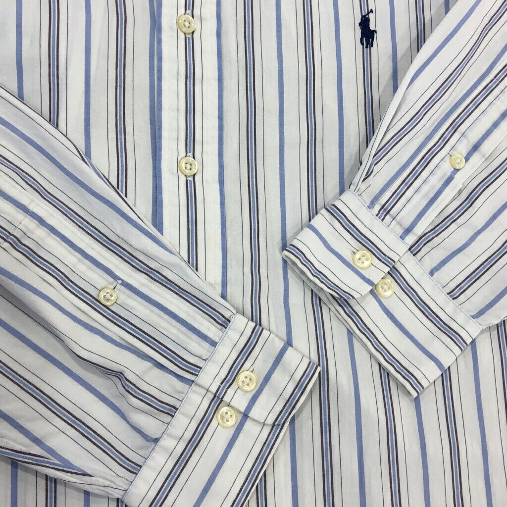 RALPH LAUREN ラルフローレン YARMOUTH 長袖ボタンダウンシャツ ストライプ ブルー(メンズ 16 1/2)中古 古着 T7690