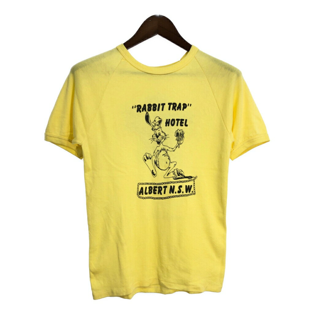 80年代 Rabbit Trap Hotel 半袖Tシャツ イエロー(メンズ M相当)中古 古着 T7735