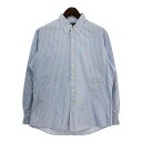 90年代 RALPH LAUREN ラルフローレン 長袖ボタンダウンシャツ ストライプ ライトブルー(メンズ 17)中古 古着 T7997(4)